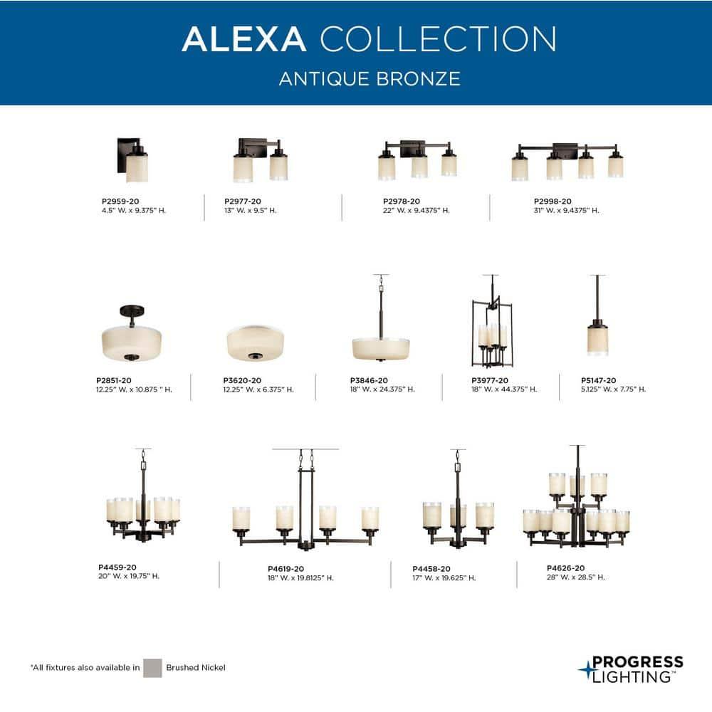 Progress Lighting Alexa Collection 4-Light Bath Fixture, Antique Bronze, White Linen Glass Shade
