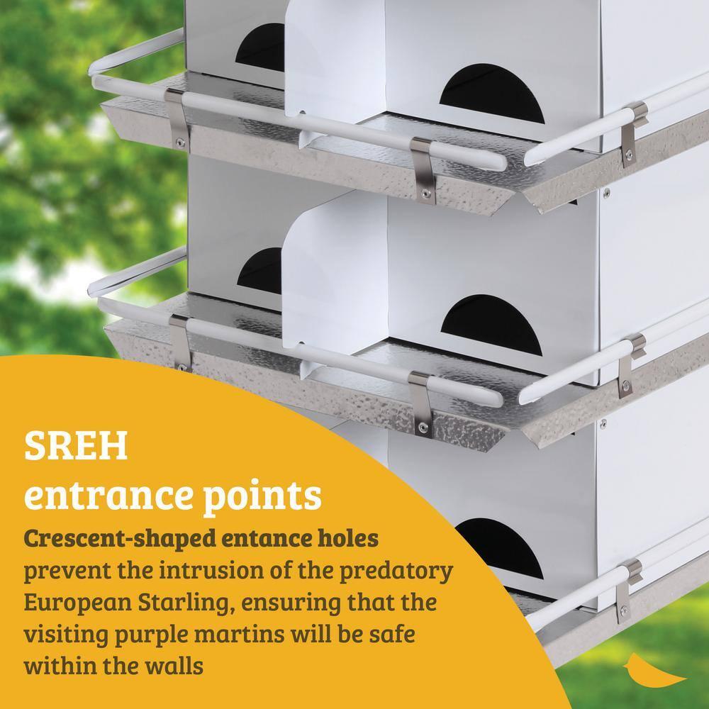 Birds Choice Pequeña Casa para Pájaros Martin Morada de 2 Niveles y 8 Habitaciones con Entradas Resistentes a los Estornudos, Blanco/gris