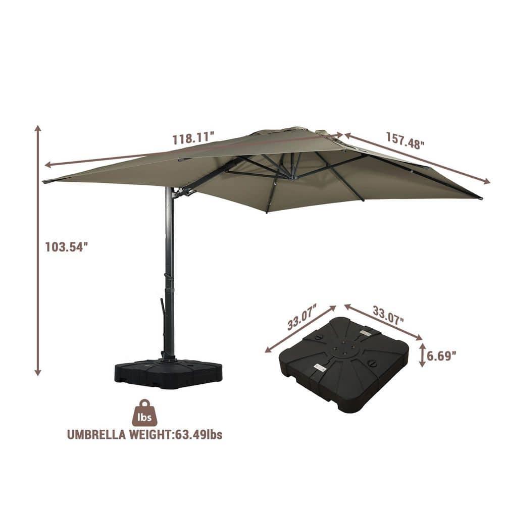 Mondawe 10x13 Ft Patio Cantilever Umbrella with Base and 360° Rotation Offset,Large Rectangular Outdoor Umbrella for Pool Deck, Tan