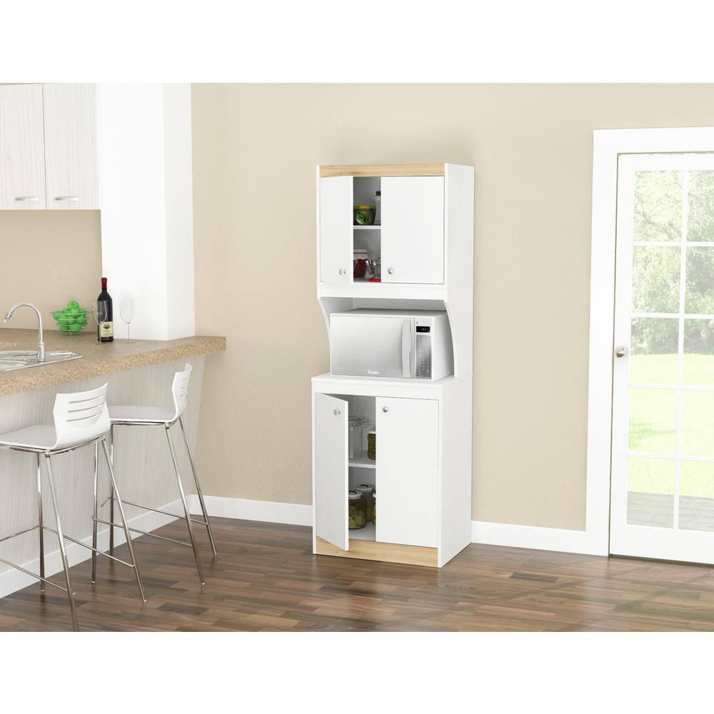 Inval Galley 2-Piece Microwave Kitchen Storage Cabinet 47"W, White and Oak