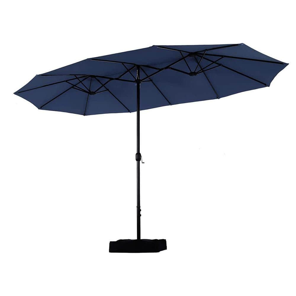 15 ft. Blue Rectangular Market Patio Umbrella with Metal Pole