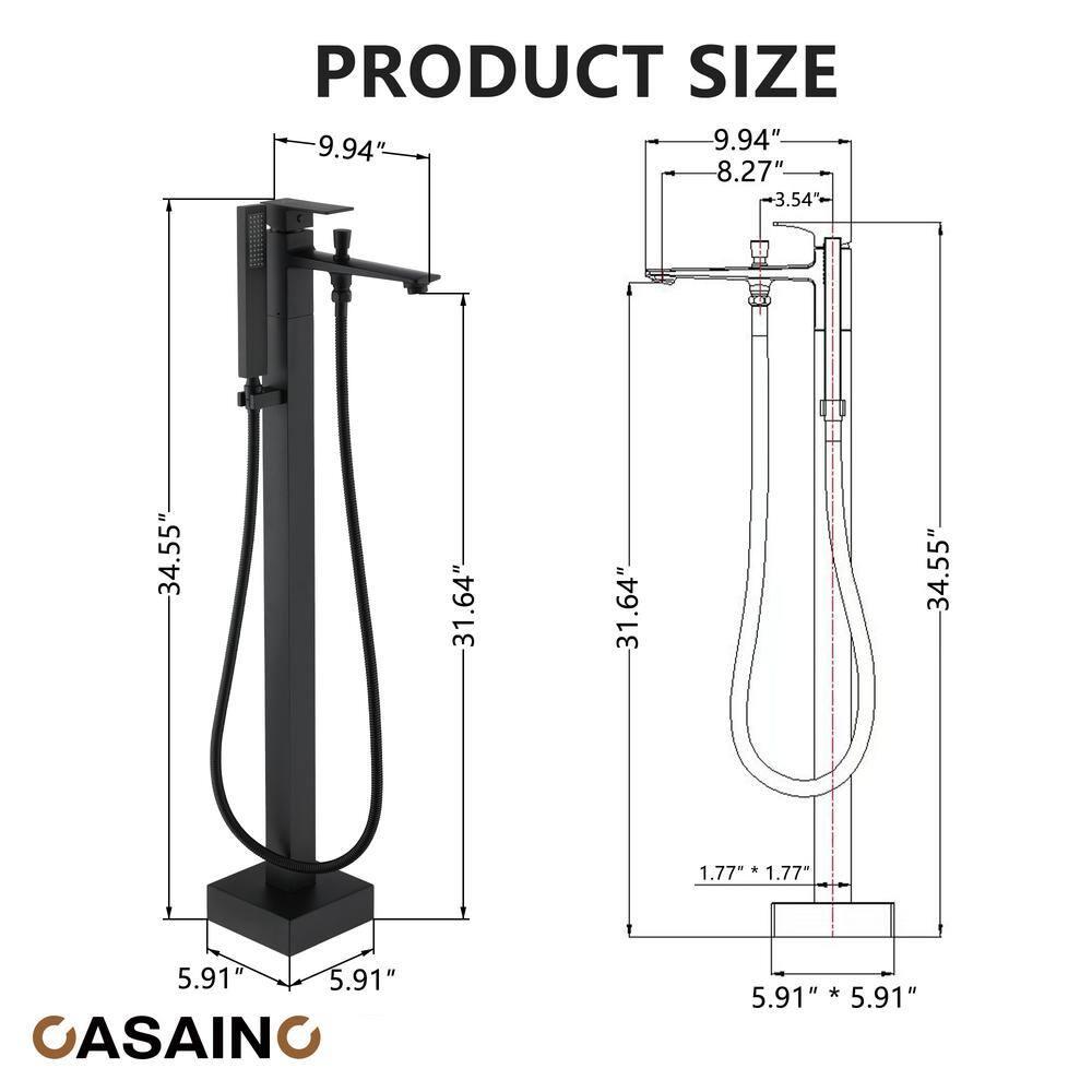 1-Handle Floor Mount Freestanding Tub Faucet with Handheld Shower in Matte Black