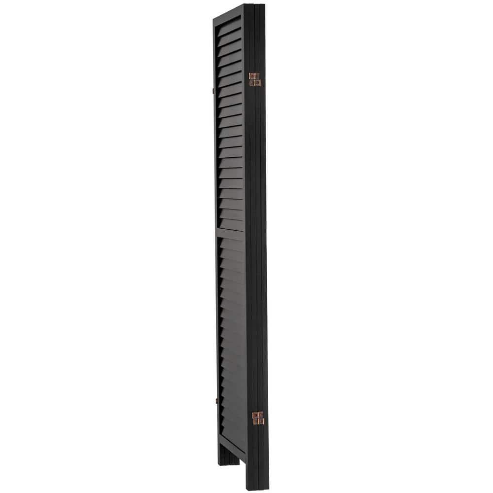 Oriental Furniture 6 ft. Tall Wooden Louvered Room Divider Black 4 Panel