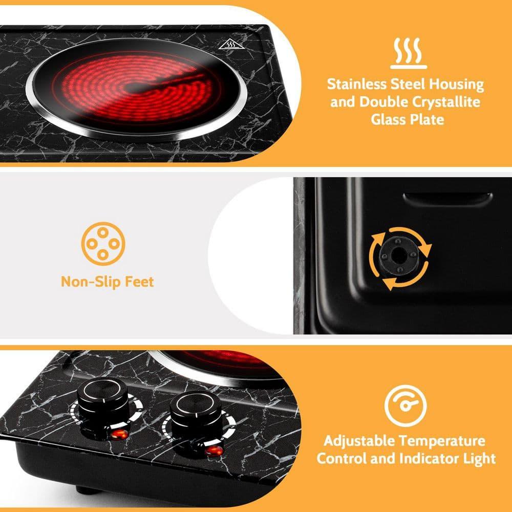 Portable 2-Burner 7.4 in. Black Electric Stove 1800-Watt Hot Plate with Anti-Scald Handles