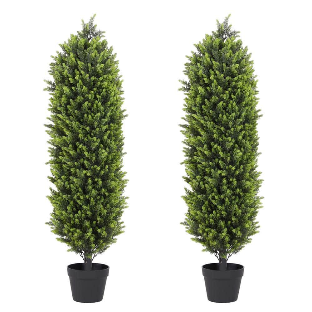 4ft Artificial Cedar Topiary Trees 2 Pack, Beautiful Realistic Artificial Plants for Outdoor, UV Protection Potted Plants Artificial Shrubs for Outdoor, Indoor, Office, Front Porch Decor.