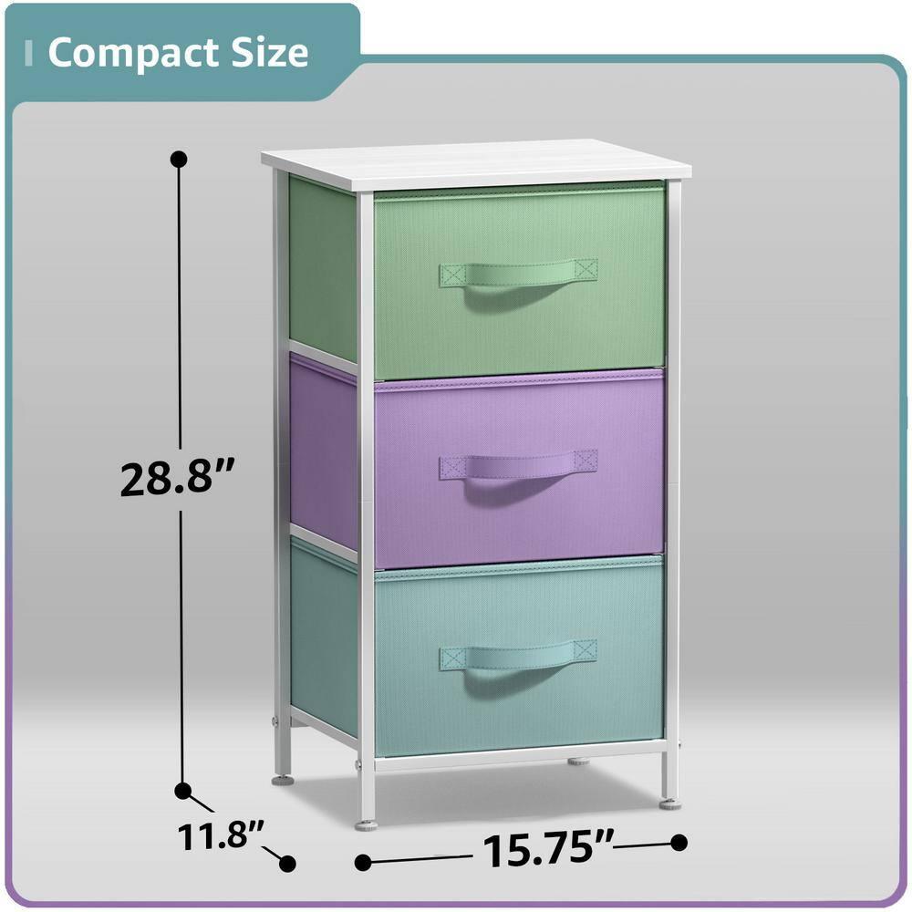 Sorbus Sorbus 3 Drawers Nightstand with Steel Frame and Wood Top in Pastel