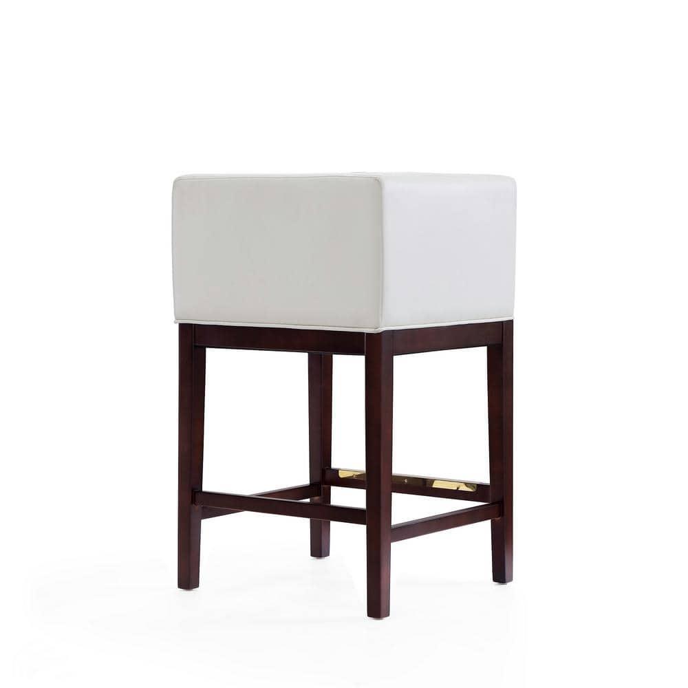 Set of 2 Kingsley Upholstered Beech Wood Counter Height Barstools Ivory - Manhattan Comfort: Faux Leather, Low Back, Armrests
