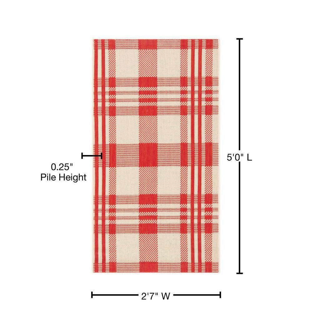 SAFAVIEH Courtyard Benjamin Plaid Indoor/Outdoor Area Rug, Red/Bone, 2'7" x 5'