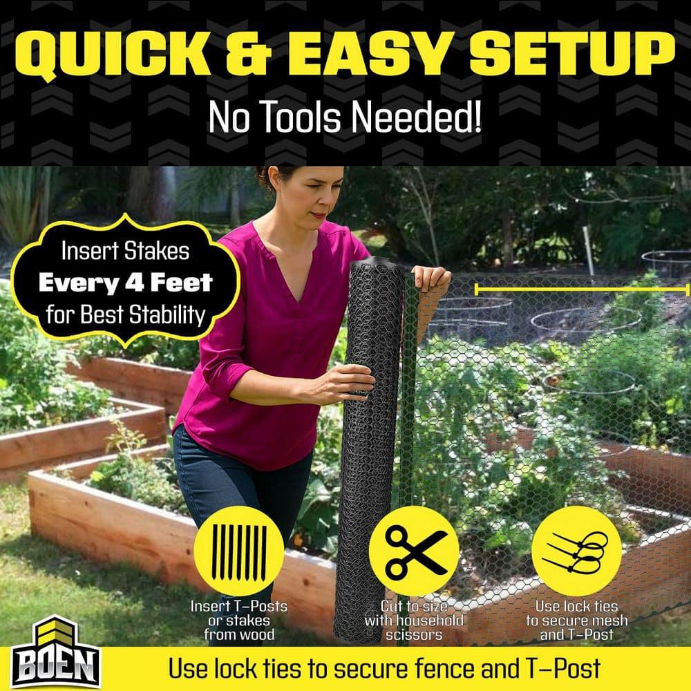 Boen - Plastic Hex Chicken Wire Mesh Temporary Fence Roll (2' x 25' - Black) - Plastic Fence Poultry Netting for Temporary or Semi Permanent Enclosures, Deer Netting Fence, Construction Fencing