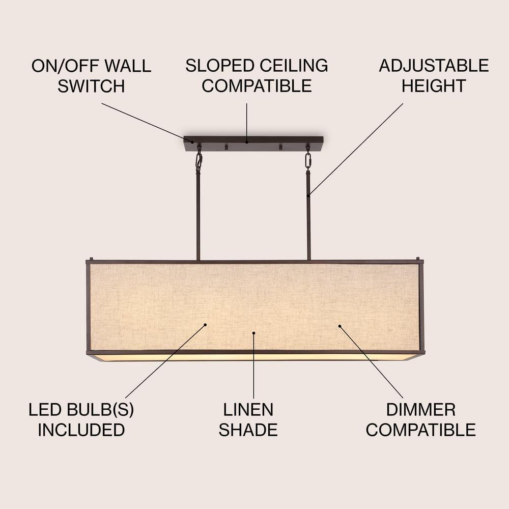 JONATHAN Y JYL1312A Cole 42" 4-Light Rectangular Linen Iron Linear LED Pendant, Farmhouse, Industrial, Coastal, Contemporary, Modern, Minimalist for Bedroom, Living Room, Office, Oil Rubbed Bronze