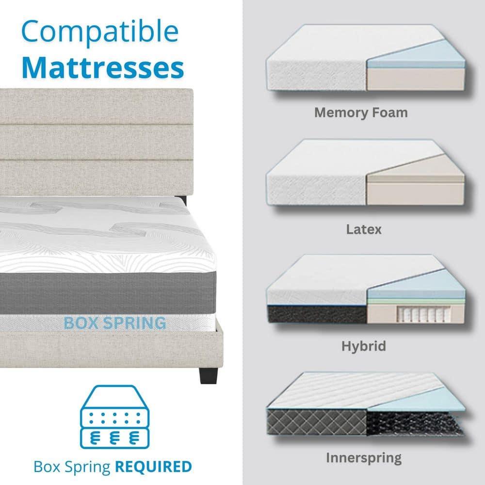 Boyd Sleep Ravenna Upholstered Linen Tri-Panel Channel Adjustable Height Headboard Platform Bed Frame