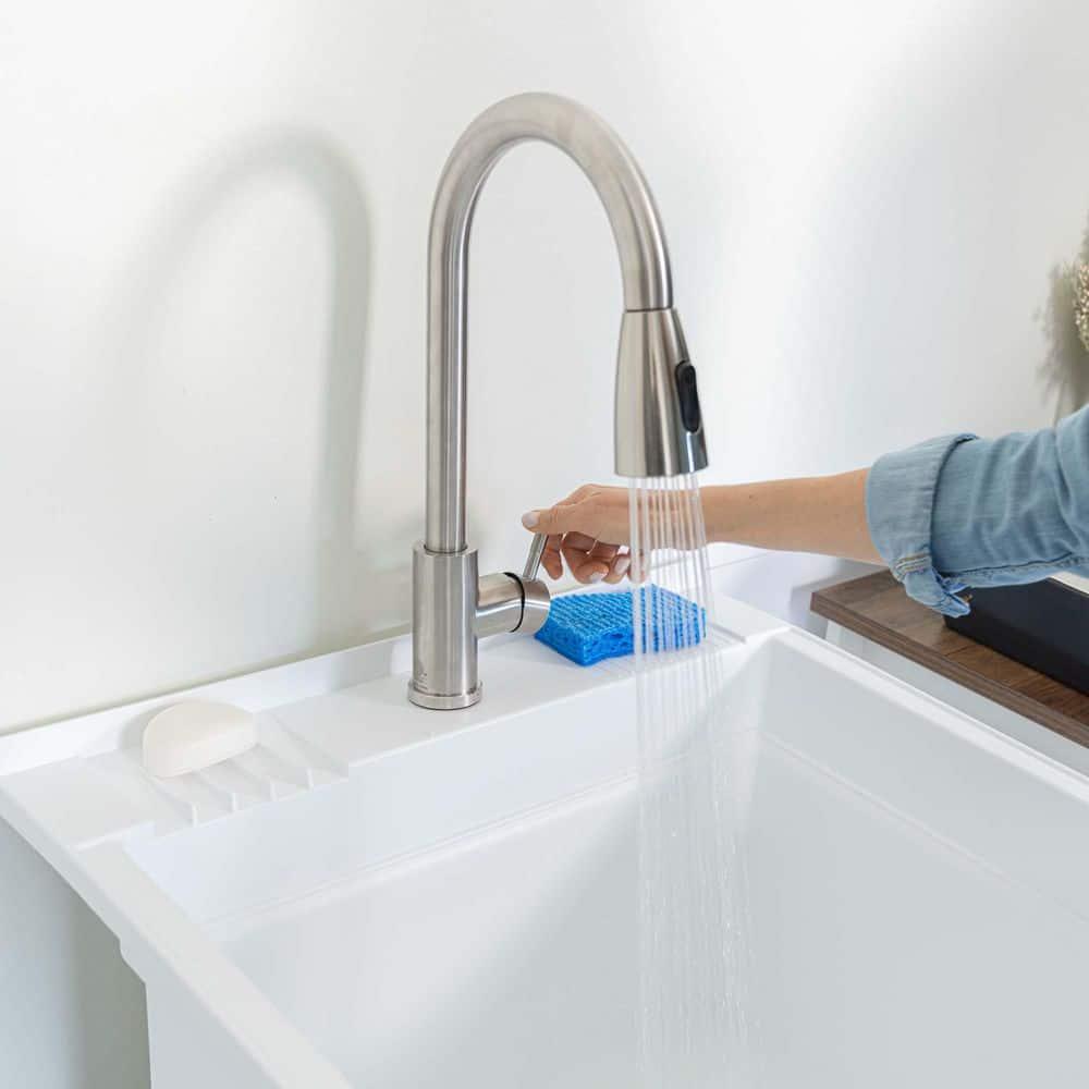 UTILITYSINKS Plastic 24" Freestanding Compact Utility Tub Sink for Workshop, Laundry Room, Garage, Greenhouse & Pet Wash Station, White