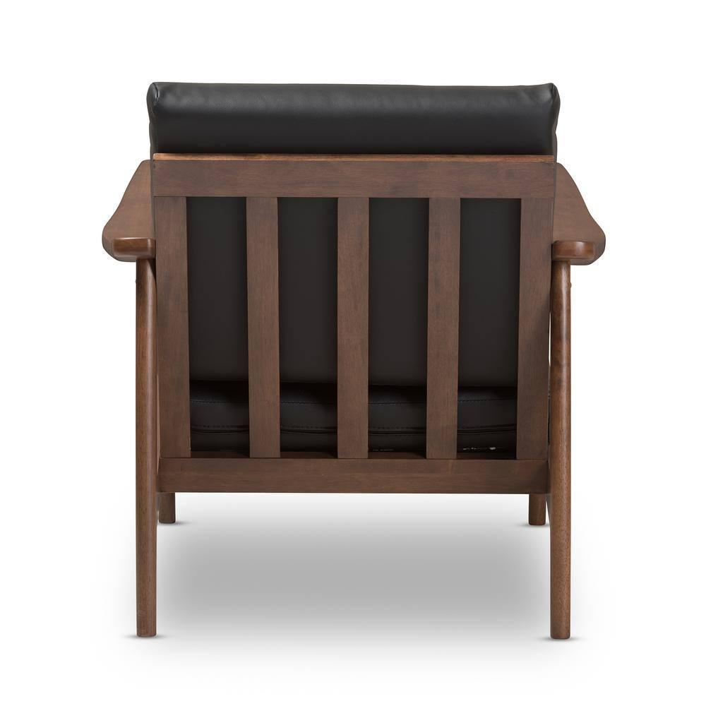 Venza Mid Century Modern Walnut Wood Faux Leather Lounge Chair Black - Baxton Studio: Indoor Armchair, Rubberwood Frame