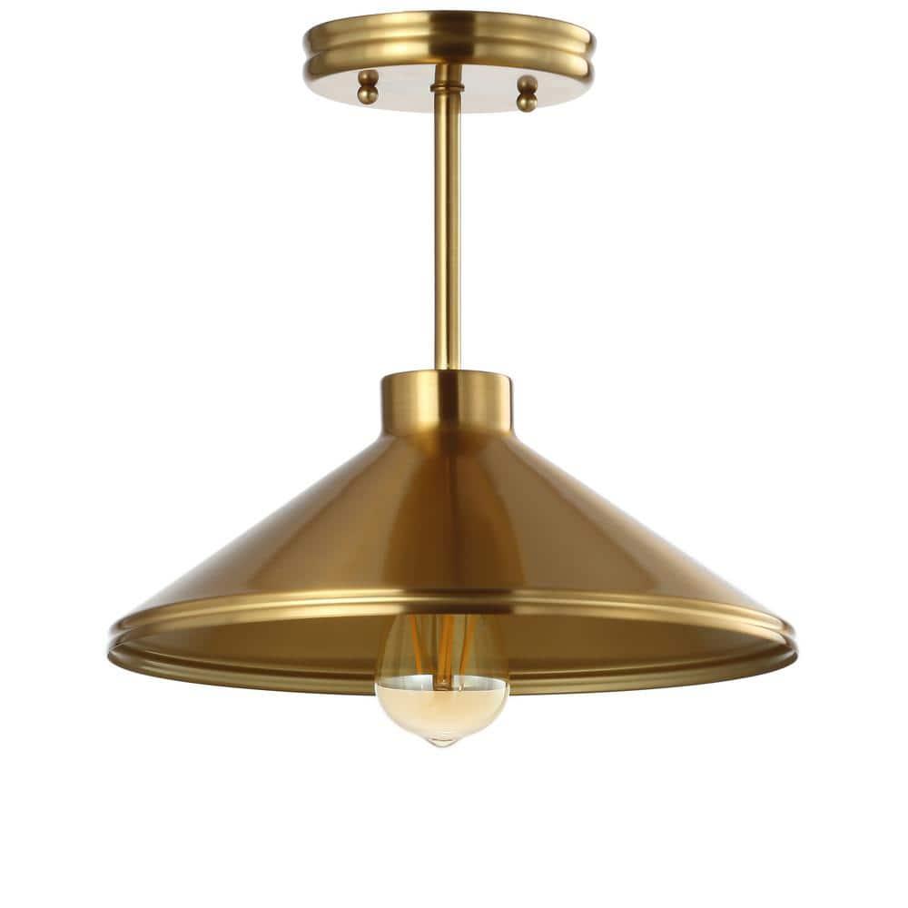 Cisco 11.75" Iron Modern Farmhouse LED Semi Flush Mount, Brass Gold