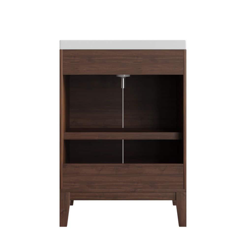 DeerValley  Cove 24" Bathroom Vanity with Ceramic Sink Top, Fully Assembled Mid-Century Wood Bathroom Cabinet Walnut & Reviews | Wayfair