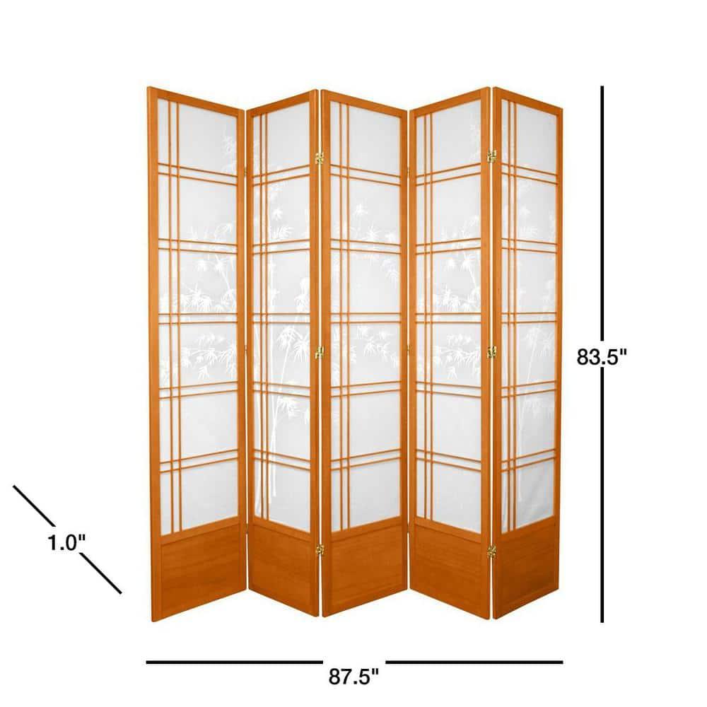 7 ft. Tall Bamboo Tree Shoji Screen - Honey (5 Panels): Oriental Furniture, Hardwood Frame, Metal Hardware