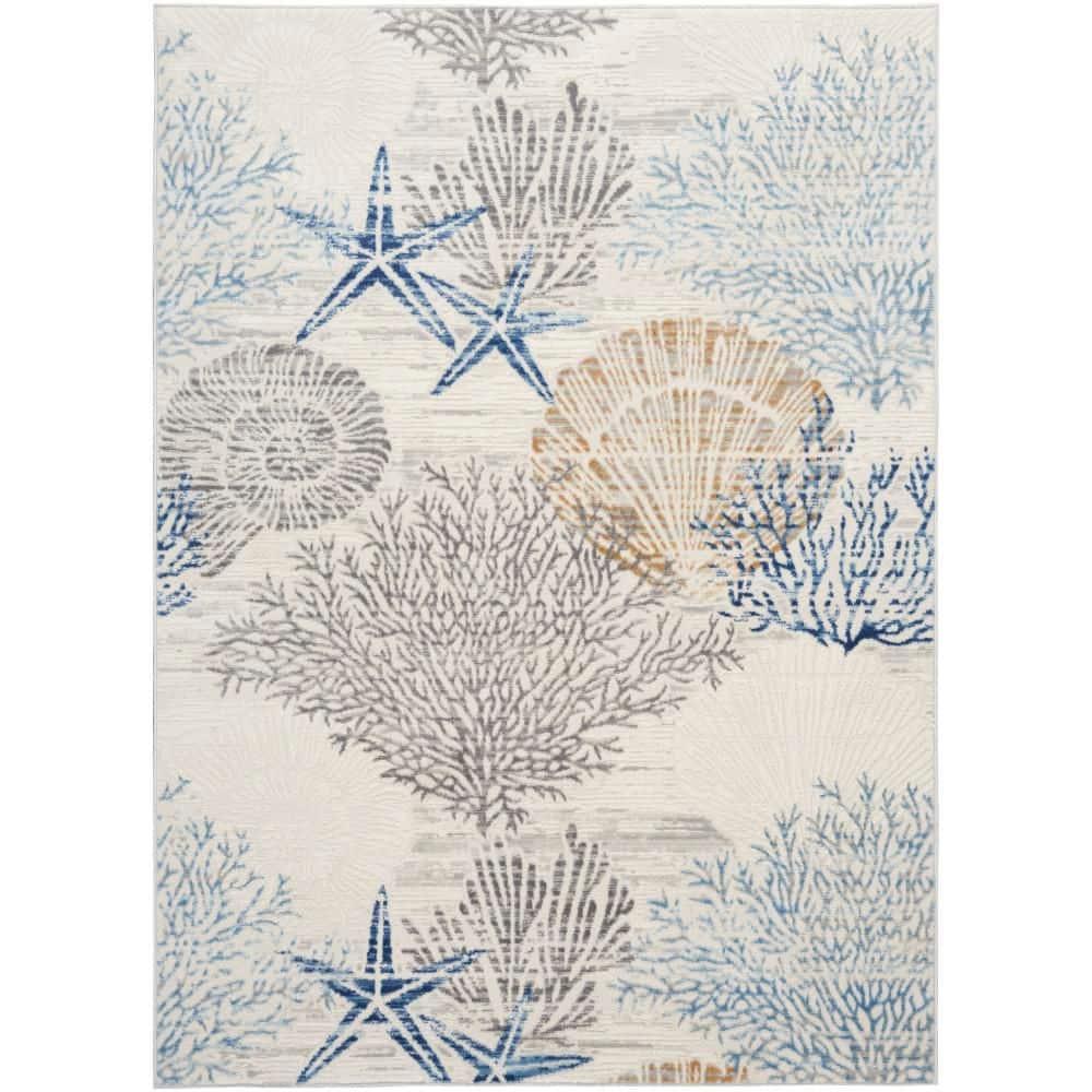 Nourison Pompeii 4' x 6' Ivory Grey Blue Coastal, Nautical & Beach Indoor Rug