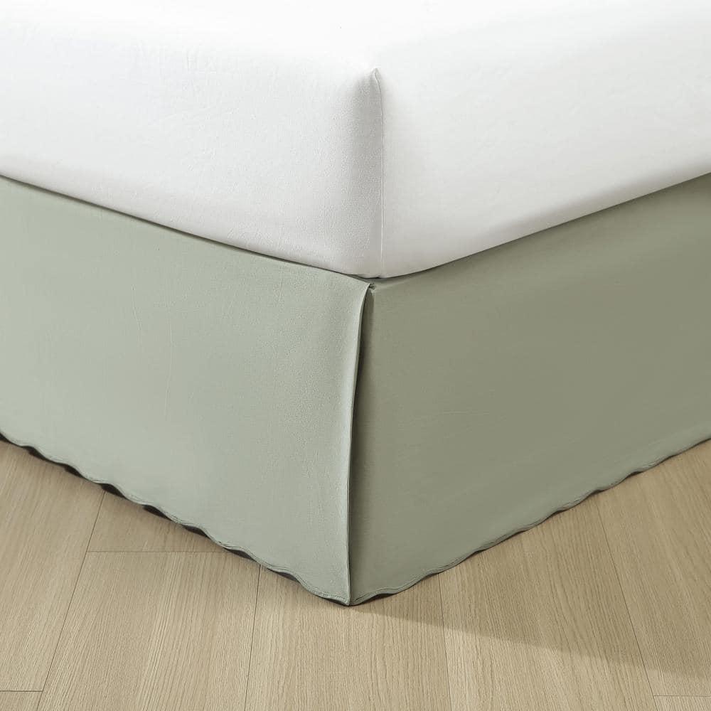 Solid Scallop Sage Green Cotton King 15 in. Drop Bed Skirt