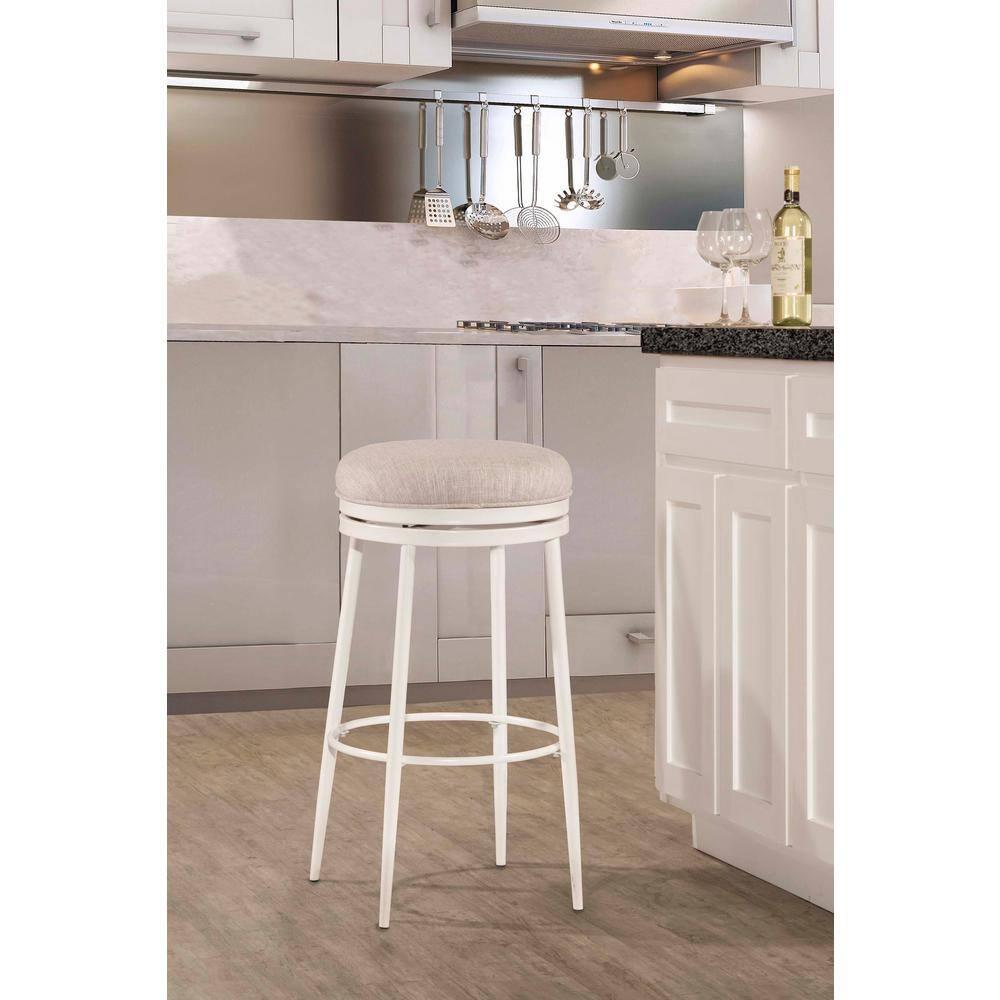 Aubrie Backless 26" Swivel Counter Height Barstool Off White/Silver - Hillsdale Furniture: Round Upholstered Metal Frame