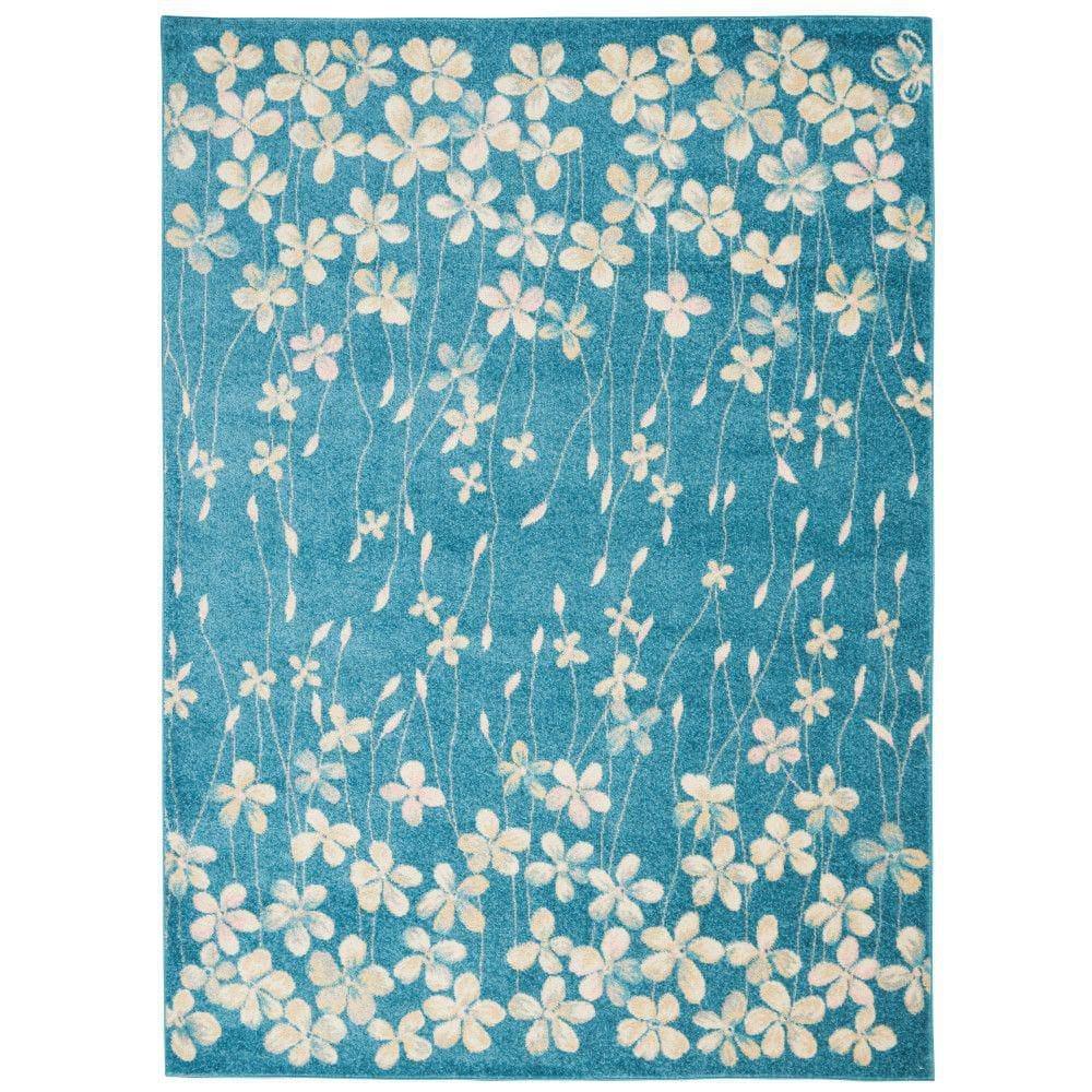 Nourison Tranquil 5'3" X 7'3" (5' x 7') Turquoise Area Rug Bohemian Botanical Vine and Bloom by Nourison