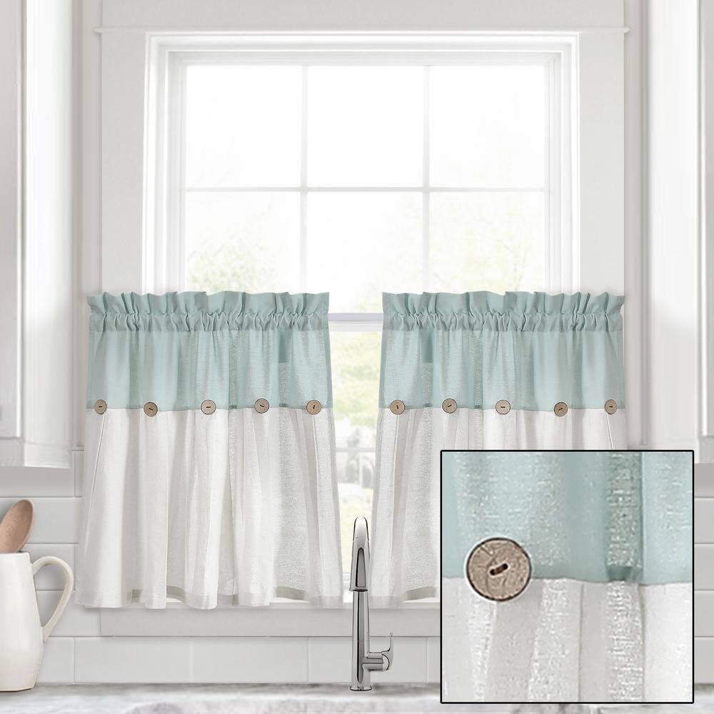 Lush Decor Linen Button Cotton Blend Tailored 29'' W Cafe Curtain (Set of 2)
