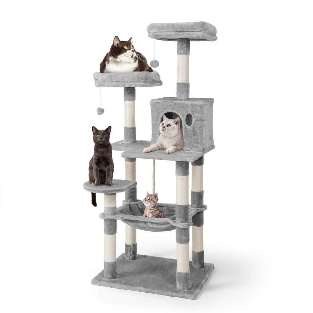 CAPHAUS Tall Cat Tree for Indoor Cats, Modern Cute 58-Inch Cat Climbing Play Tower with Top Perch for Large Cats Kittens, Multi-Level Cat Activity Tree w Scratching Posts, Hammock, Cat Cave Condo