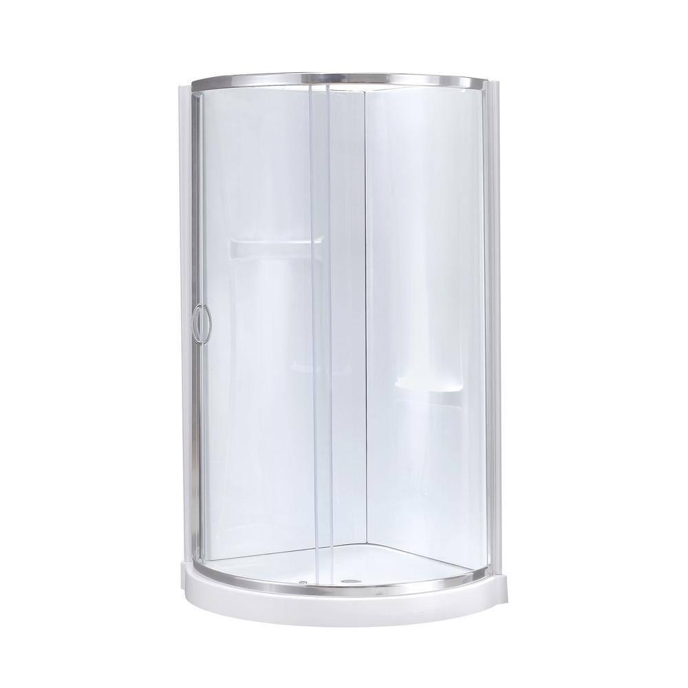 Breeze Premium 38 in. Corner Shower Sliding Door with Walls and Base Included, Clear Glass and Chrome Finish