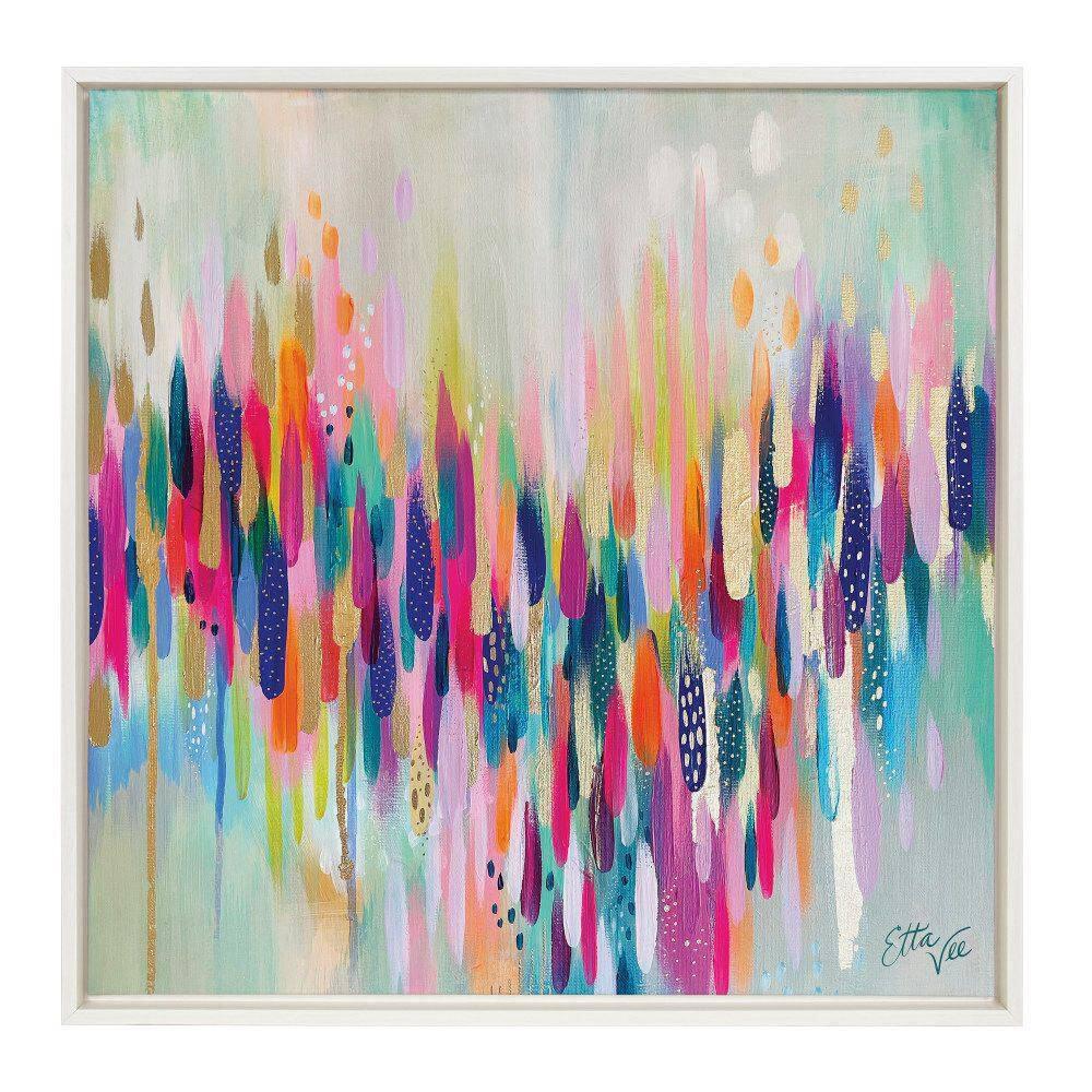 Kate and Laurel Sylvie Brushstroke 154 Framed Canvas Wall Art by Jessi Raulet of Ettavee, 30x30 White, Modern Abstract Colorful Fun Art for Wall