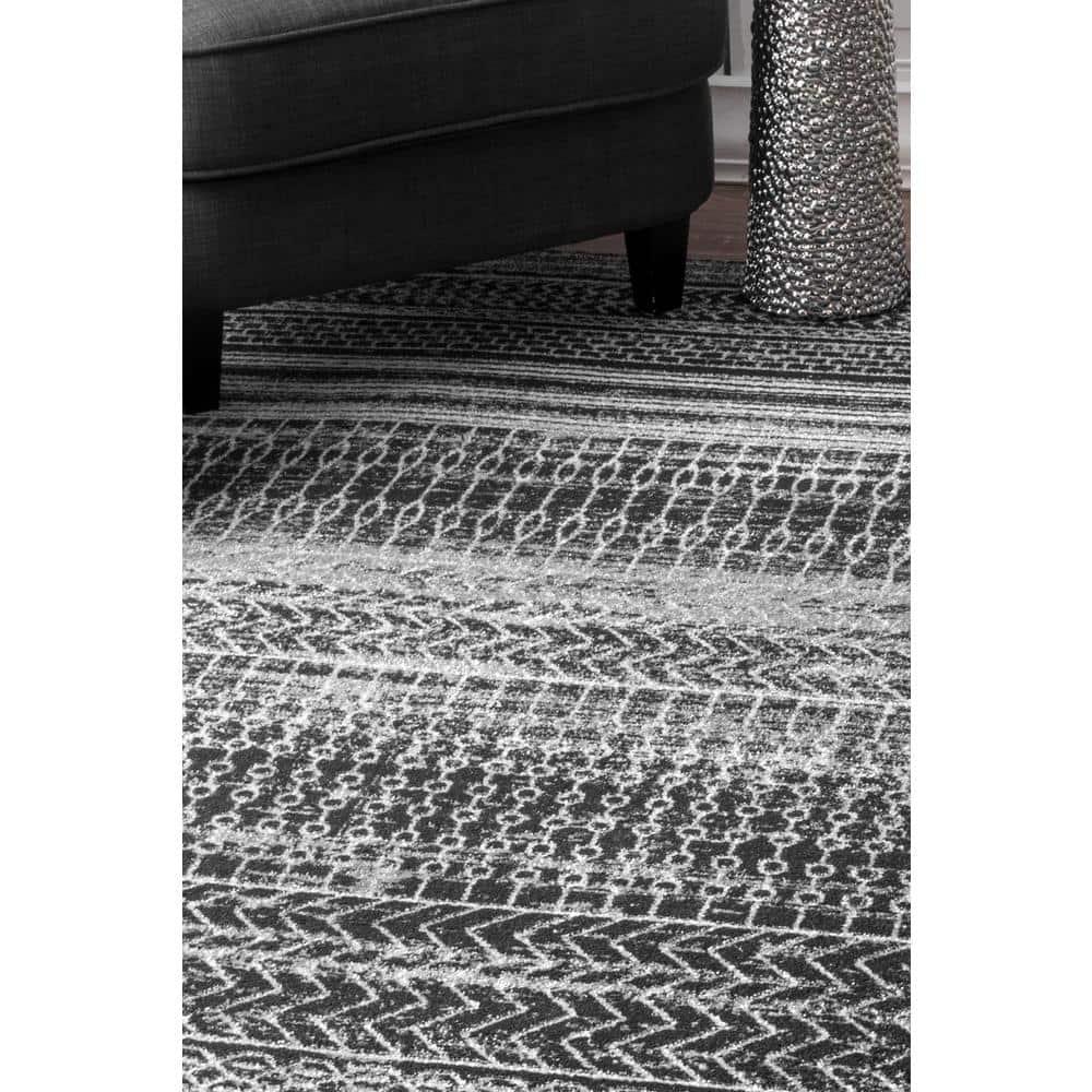 Nuloom Nova Striped 7x9 Indoor Area Rug for Living Room Bedroom Dining Room Kitchen, Dark Grey/Ivory