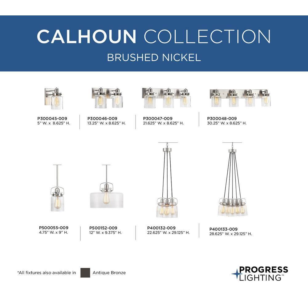 Progress Lighting Calhoun Collection 3-Light Bath & Vanity Wall Light, Brushed Nickel, Clear Glass Shade