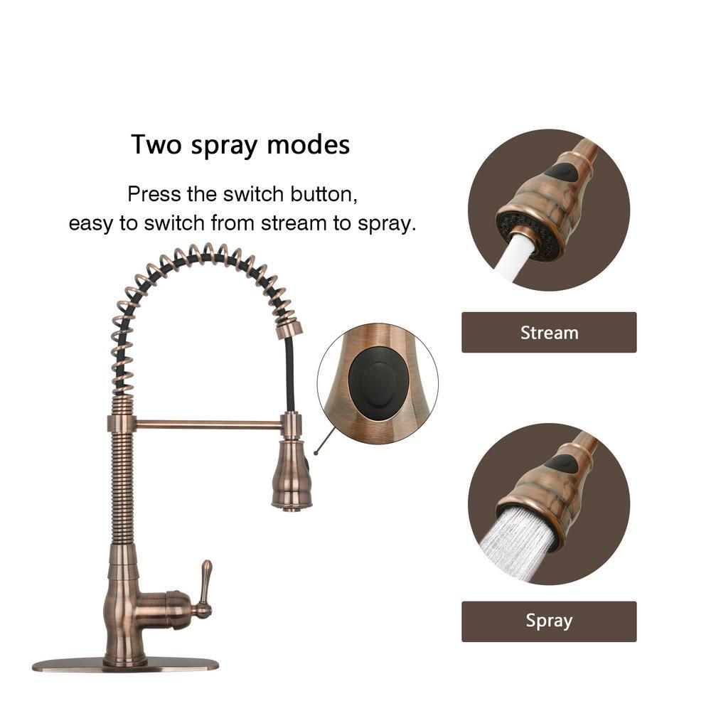 Akicon Pre-Rinse Spring Kitchen Faucet, Single Level with Pull Down Sprayer Copper Copper Finish