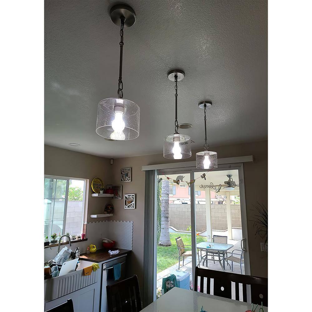 Kira Home Avalon 17" Modern Pendant Light + Seeded Glass Shade, Adjustable Height, Brushed Nickel Finish