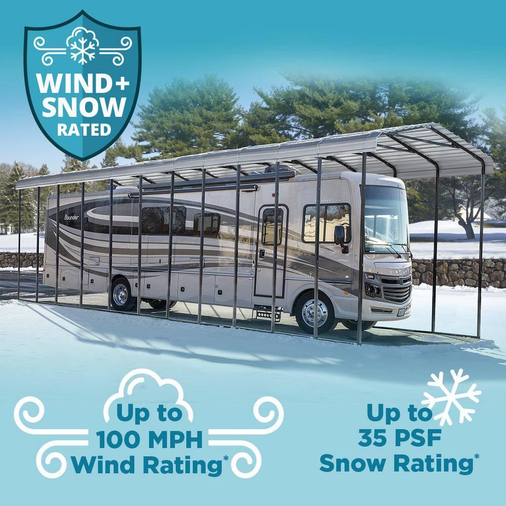Arrow Carports Galvanized Steel Carport, RV Metal Carport Kit, 14' x 29' x 14', Eggshell