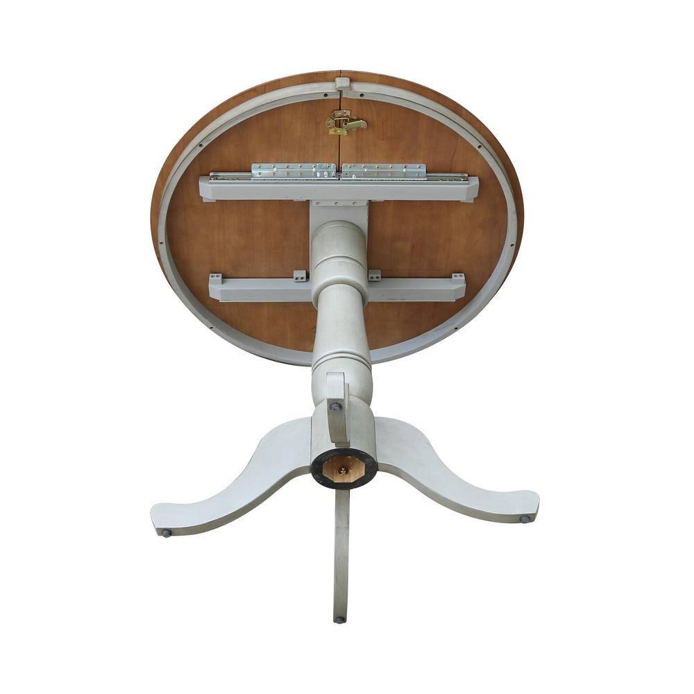 36 in. Round Top Pedestal Counter Height Table with 12 in. Leaf, Hickory & Stone
