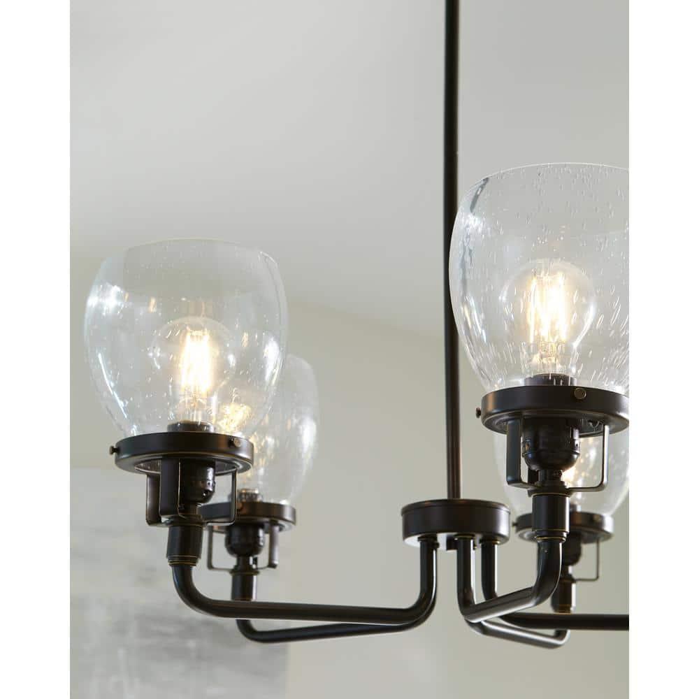 Belton 5-Light Bronze Transitional Industrial Hanging Chandelier with Clear Seeded Glass Shades