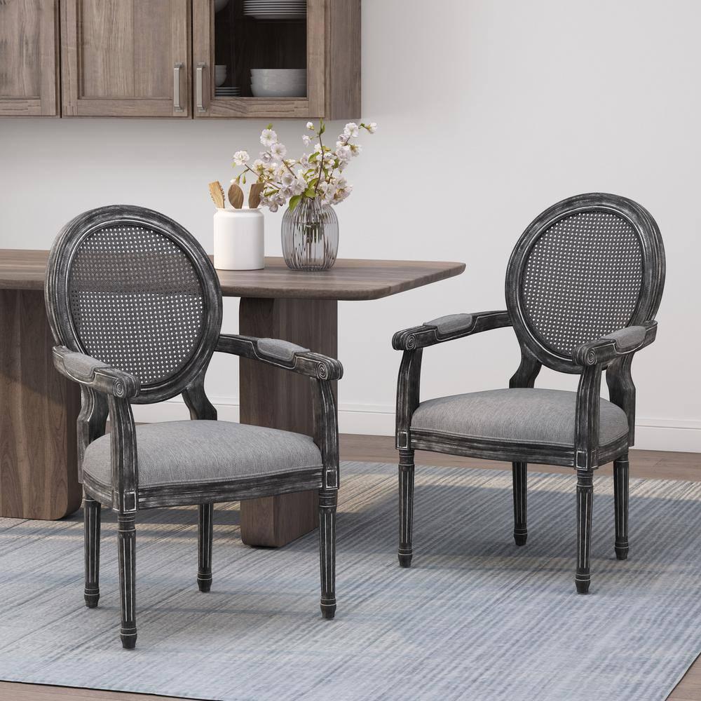 Noble House Huller French Fabric Dining Chair, Set of 2, Gray