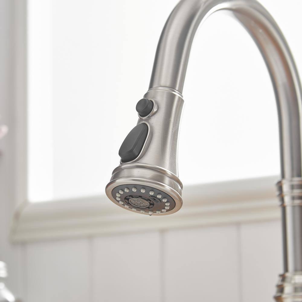 Kitchen Sink Faucet Brushed Nickel with Pull Down Sprayer 3 Mode Faucet for Kitchen Sink Single Handle High Arc Commercial Stainless Steel Pull Out RV Kitchen Faucet Bar,Deck Plate Include