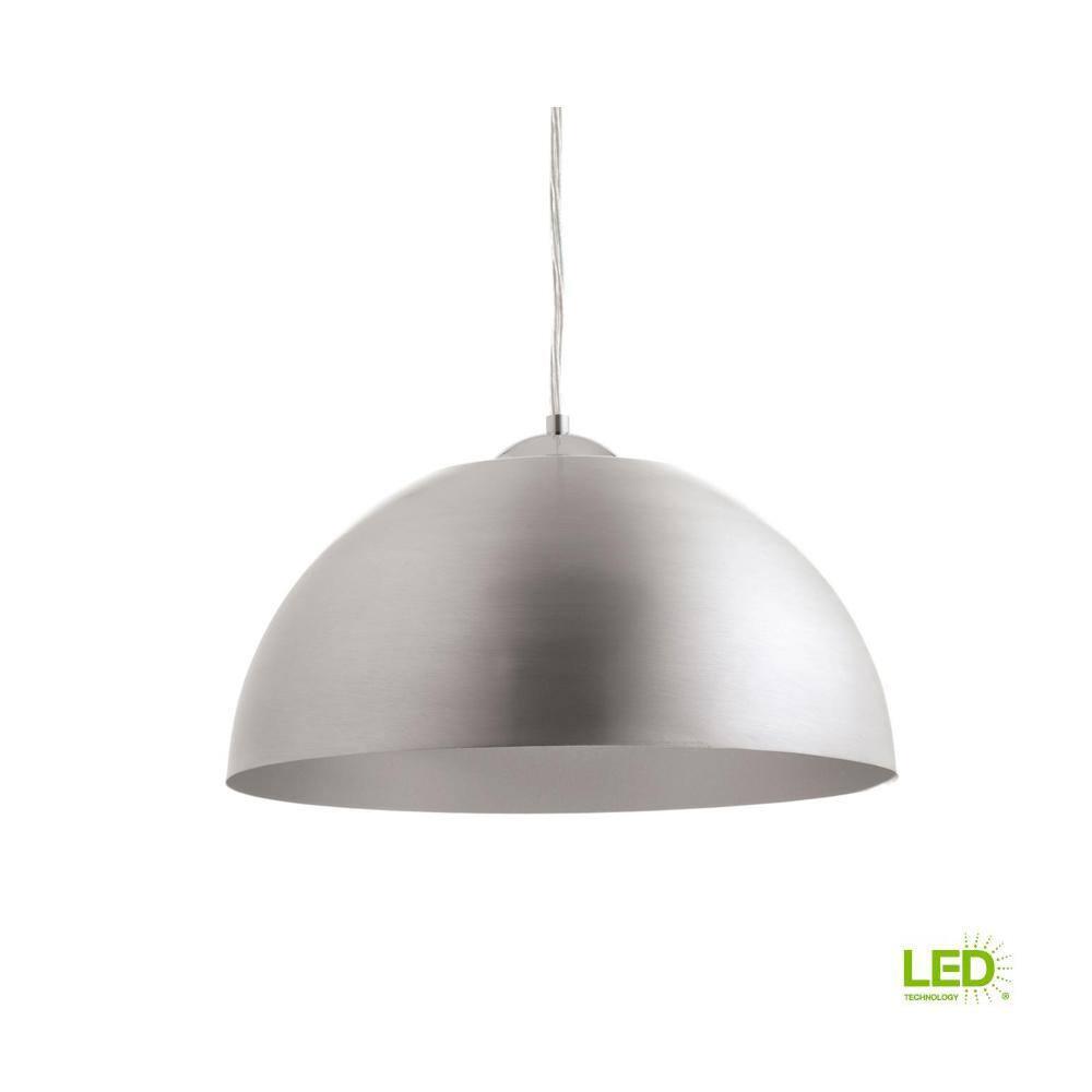 Progress Lighting Dome 1-Light LED Pendant, Satin Aluminum, Painted Silver Interior, Steel, Dry Rated