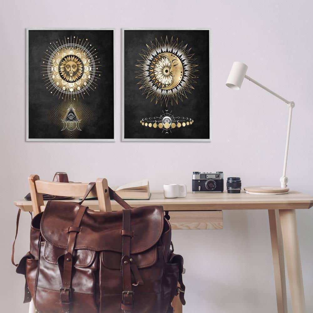 Stupell Industries Astral Eye & Moon Phases Astrology & Stars Painting Gray Framed Art Print Wall Art, 24 x 30, Set of 2