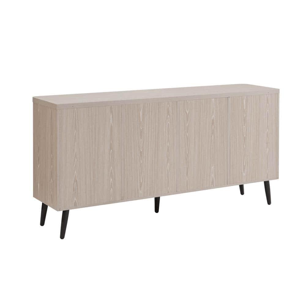 Manhattan Comfort Jodie 65" Mid-Century Modern Sideboard with 8 Adjustable Shelves in Whitewashed Oak