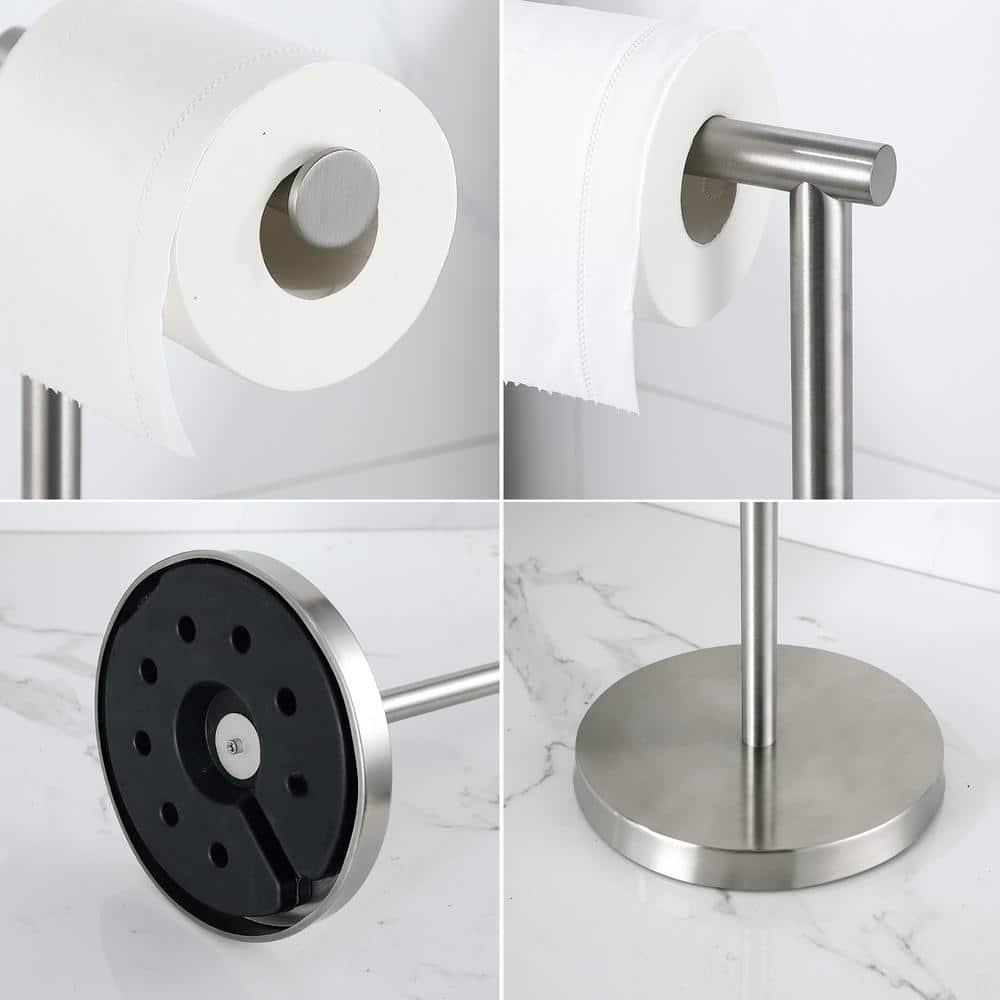 BGL Freestanding Toilet Paper Holder - Brushed Nickel, Reserve Storage for Paper Rolls