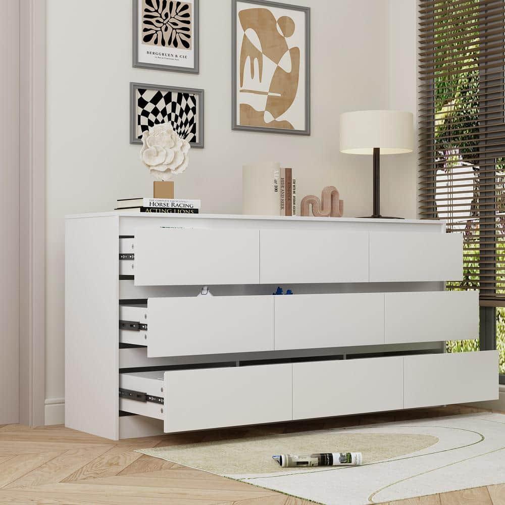 FUFU&GAGA White Modern Dresser for Bedroom 9 Drawers Wood Chest of Drawers