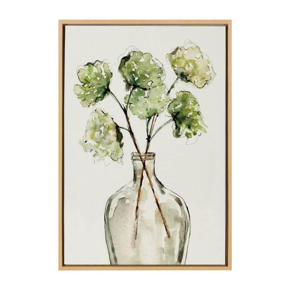 23" x 33" Sylvie Greenery Vase Framed Canvas by Sara Berrenson Natural - Kate & Laurel All Things Decor