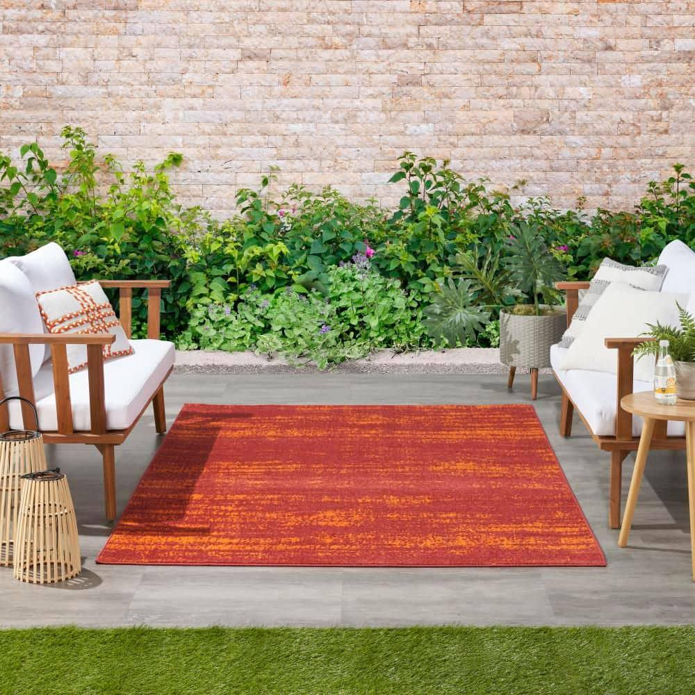 Nourison Essentials Abstract Low Pile Indoor Outdoor Area Rug 6' x 9' Red