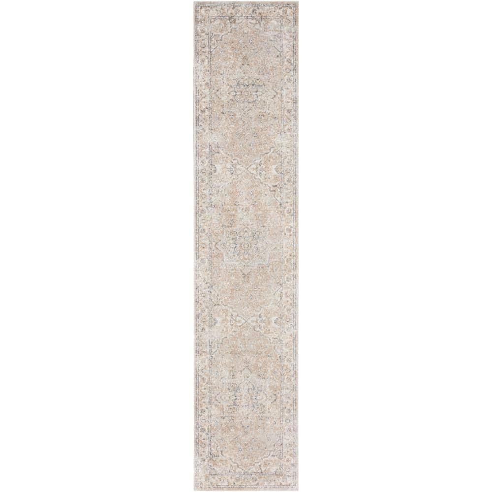 Nourison Astra Machine Washable Vintage Medallion Indoor Bathroom, Kitchen Runner Rug Beige 2'2" x 12'