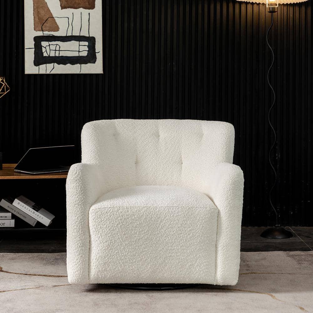 32" Wide Upholstered Swivel Armchair Cream - Kinwell: Rotating Base, No Assembly Required