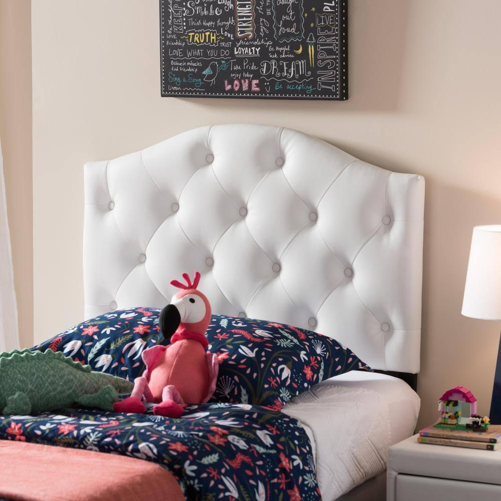Full Myra Modern And Contemporary Faux Leather Upholstered Button-Tufted Scalloped Headboard White - Baxton Studio: Elegant Design, Wood Frame Mounted