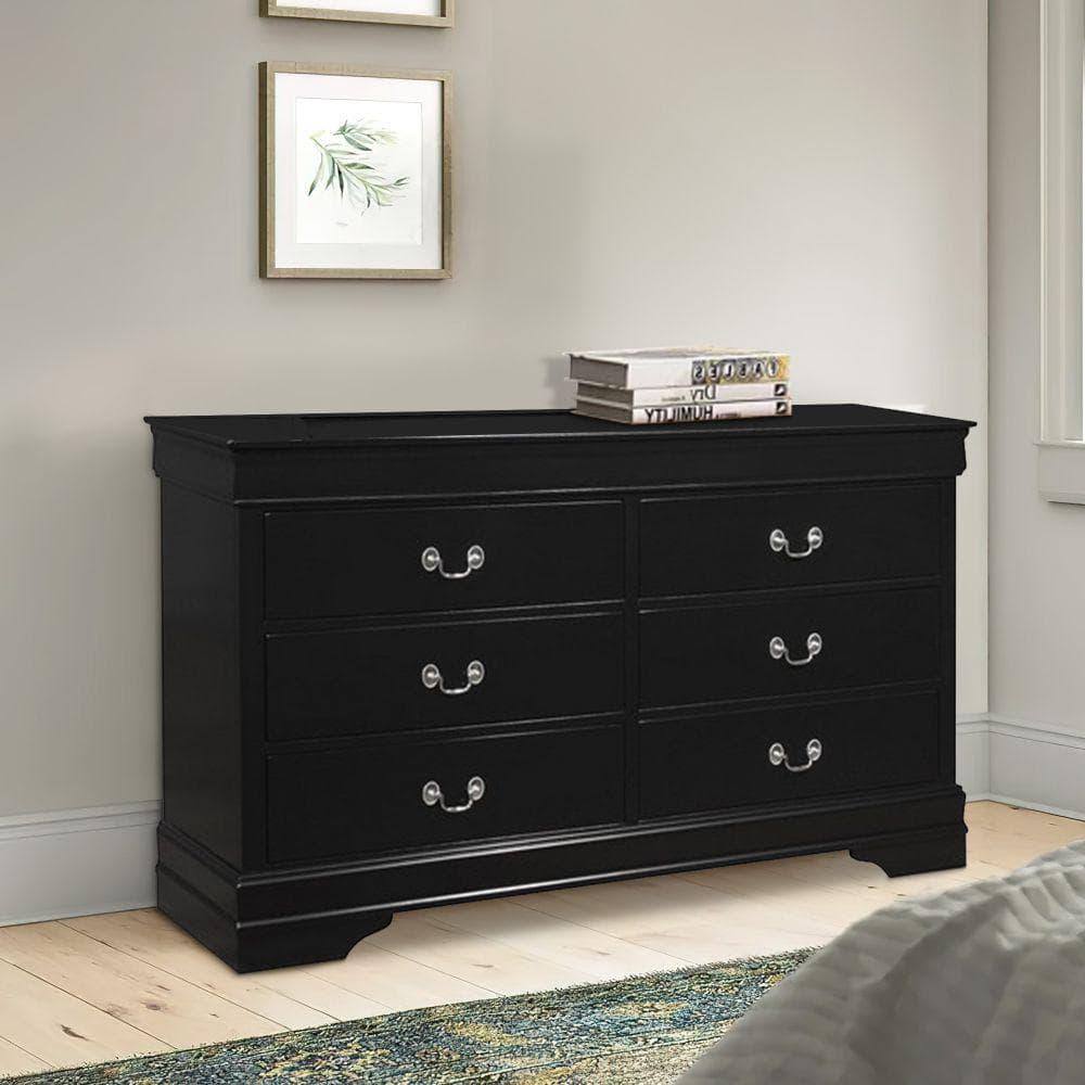 Benjara Transitional Style 6 Drawer Dresser with Metal Pulls, Black-Finish:Black