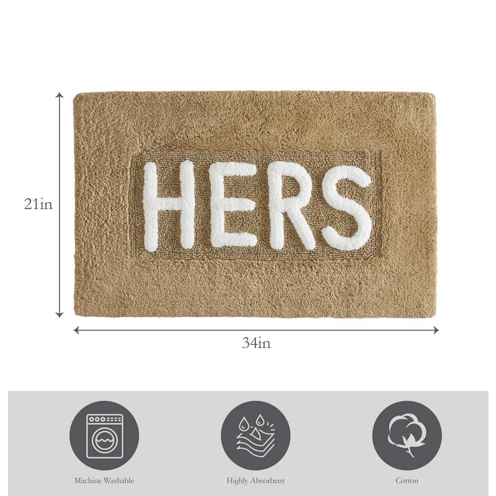 Jean Pierre "Hers" 21"x34" Cotton Bath Rug, Linen