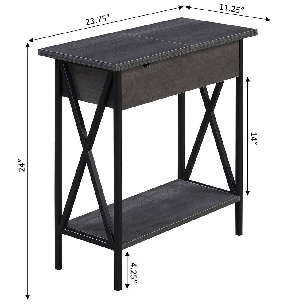 Convenience Concepts Tucson Flip Top End Table with Charging Station and Shelf, Charcoal Gray/Black